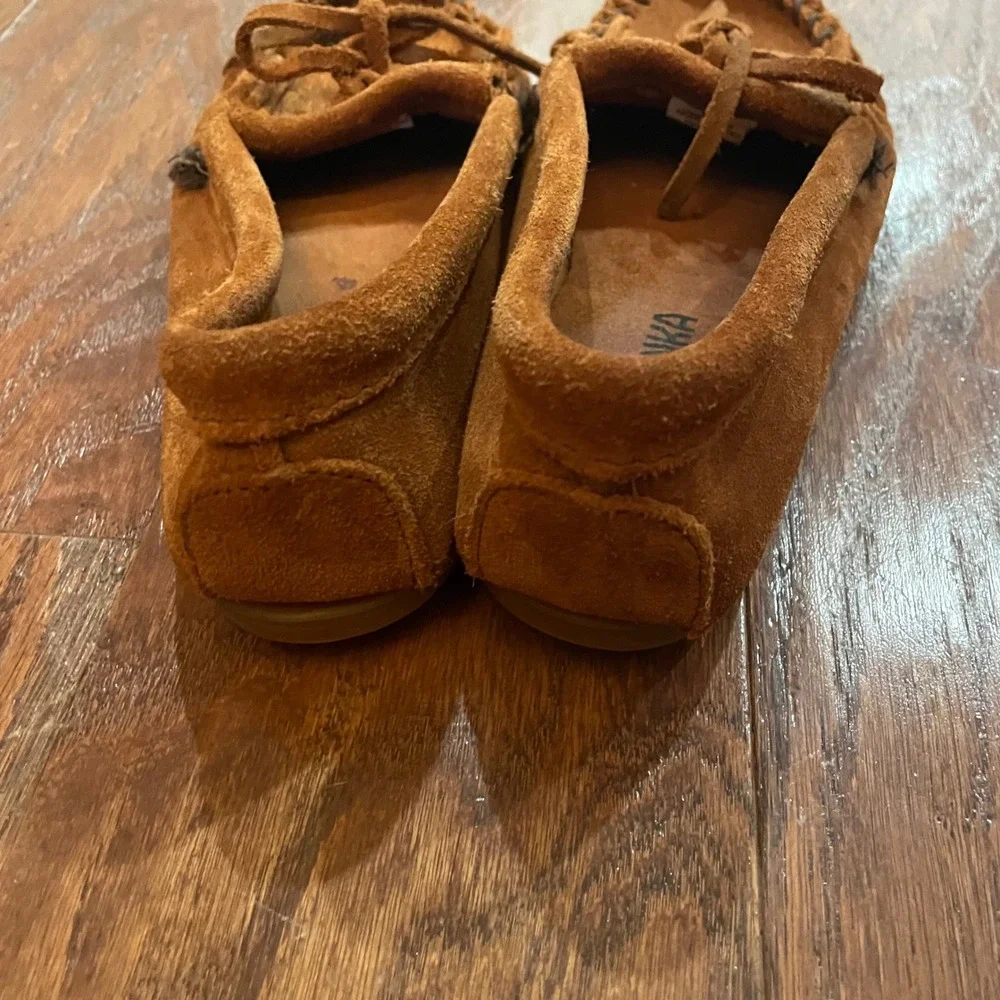 Minnetonka Moccasin Kids Brown Suede Fringe Kilty Slip On Flat 2402 Size 3